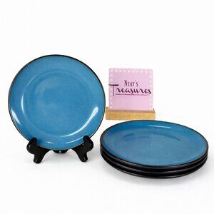 Gibson SOHO LOUNGE Teal In Black Out Round Ceramic 7.75" Salad Plates Set of 4